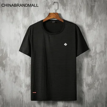 

2020 Men Plus Fat Plus Size Round Neck Stripes Short Sleeve T Shirt