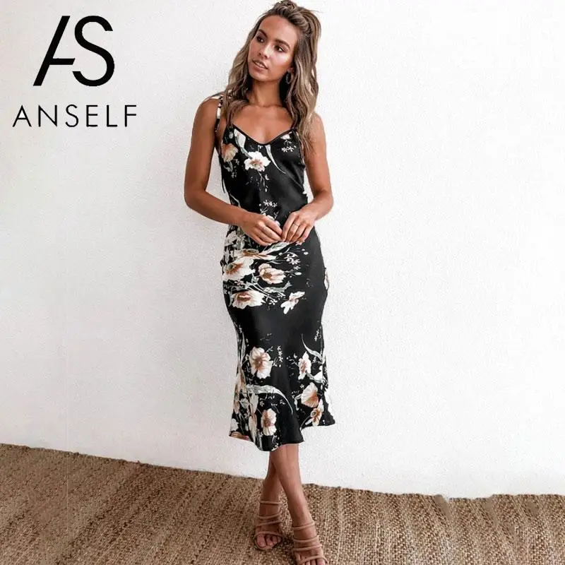 Сексуальное женское платье комбинация с цветочным принтом и v образным вырезом