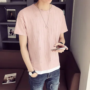 

Spring Korean Slim Short Sleeve T-shirt Male Japanese Tide Student Hole Harajuku Half Sleeve T-Shirt Bottoming Shirt