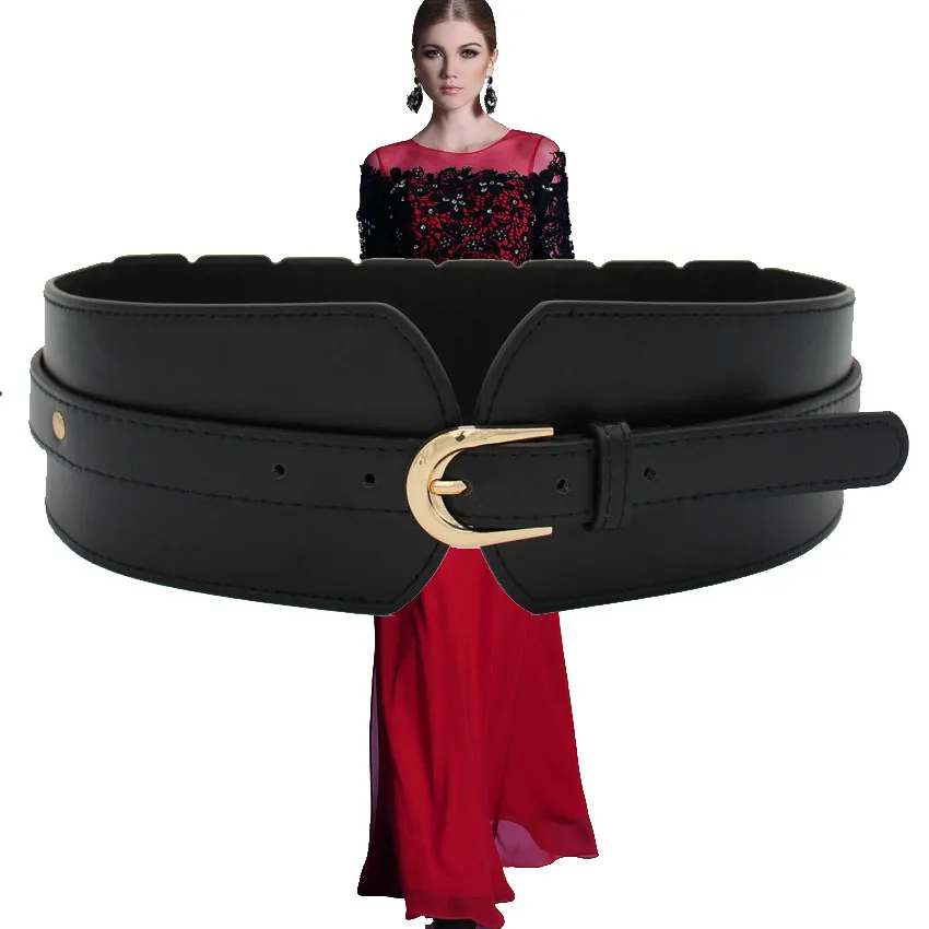 

New Retro Women Waistband Decoration skirt Wide Belt Simple style Catwalk shows elastic band behind the obi rivets is elastic