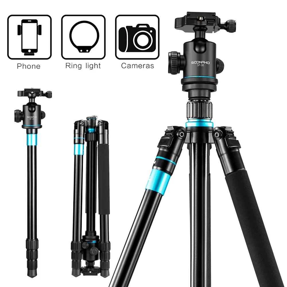 SOONPHO SP30 Aluminium Alloy Camera Tripod Video Monopod Professional Extendable Tripod with Quick Release Plate and Ball Head