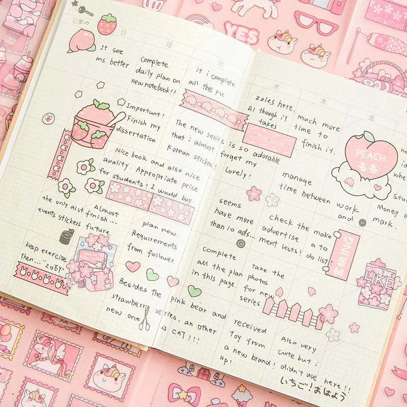 4PC/set Pink strawberry cake Unicorn Decorative Stickers Scrapbooking diy Stick Label Diary Stationery Album Journal Sticker