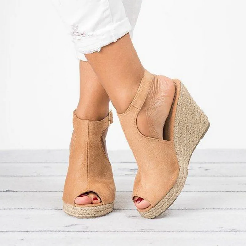 

Peep Toe Women Summer Wedge Sandals Female Ankle Buckle Platform Retro High Heel Sandals Fashion Open Toe Ladies Shoes Size Plus