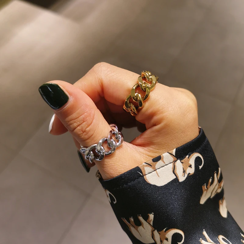 Peri'sBox золотого и серебряного цвета, массивные кольца на цепочке, скрученные геометрические кольца для женщин, винтажные открытые Регулируемые кольца, тренд