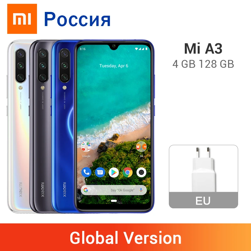 Global Version Xiaomi Mi A3 128GB ROM 4GB RAM Smartphone AMOLED Screen 4030mAh Rear 48MP Front 32MP Snapdragon 665 Octa Core