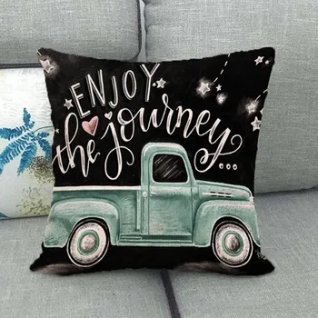 

Christmas Car Pillow Case Red Cushion Covers Cotton Linen Waist Throw Home Harvest Truck Cushion Cover Decorative Pillows Cover