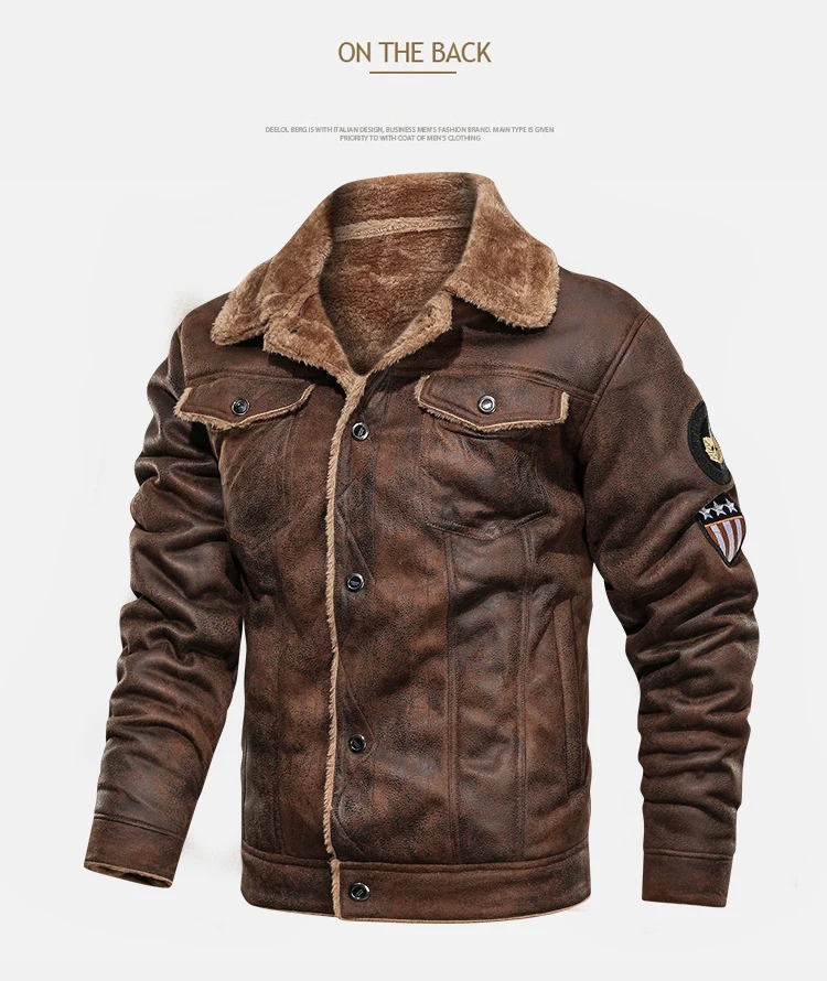 2022 Autumn Winter Air Force Pilot Leather Jacket Men Thick Warm Military Bomber Tactical Pu Jackets Mens Coat Brand Clothing brown biker jacket