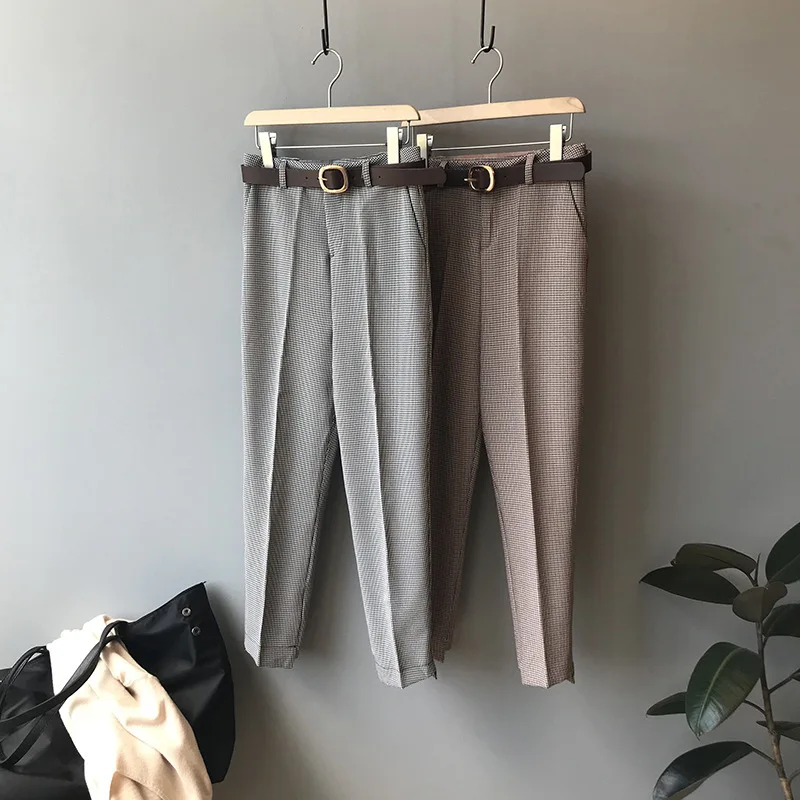 

Mooirue Fall 2019 Women Houndstooth Pantalon Female Office Streetwear High Waist Trousers Wide Leg Female Trousers Bottom