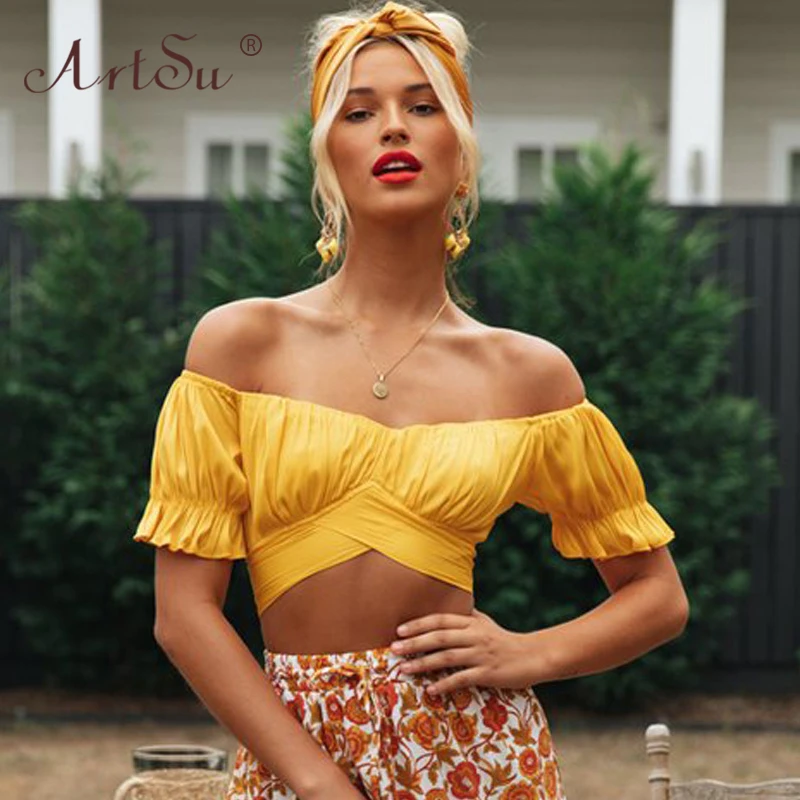 off the shoulder ruffle crop top