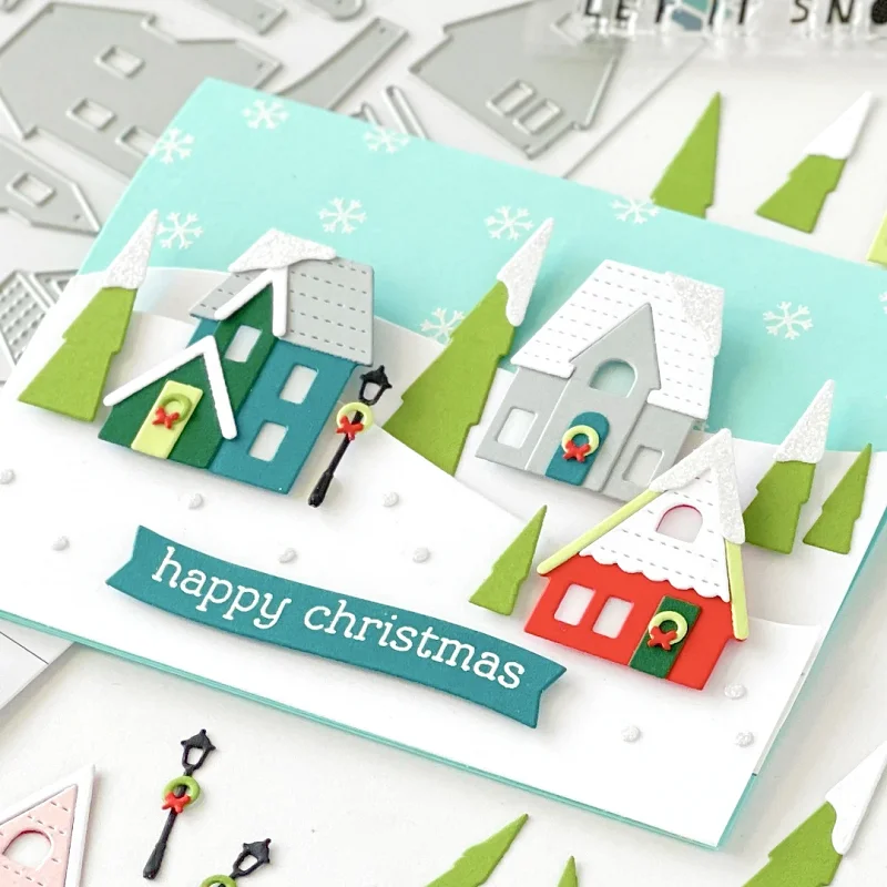 Mmao Handwerk Metall Stahl Schneiden Stirbt Winter haus baum dekoration Schablone Für DIY Scrapbooking Papier/foto Karten Präge Stirbt – Detail 1