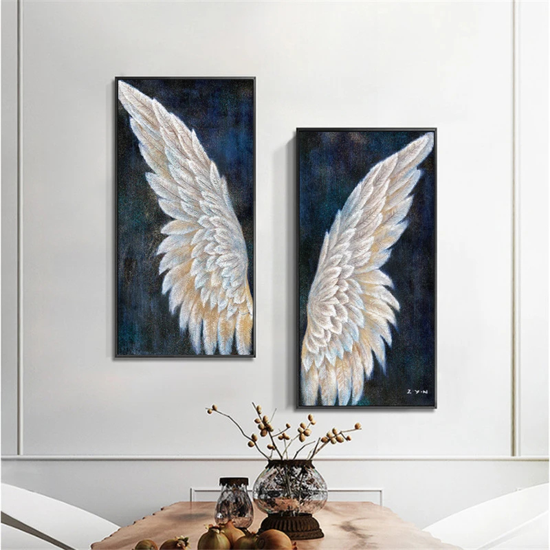 Billig Große leinwand wand kunst vertikale handgemachte vintage engel flügel moderne öl malerei wohnzimmer dekoration wandbild hause