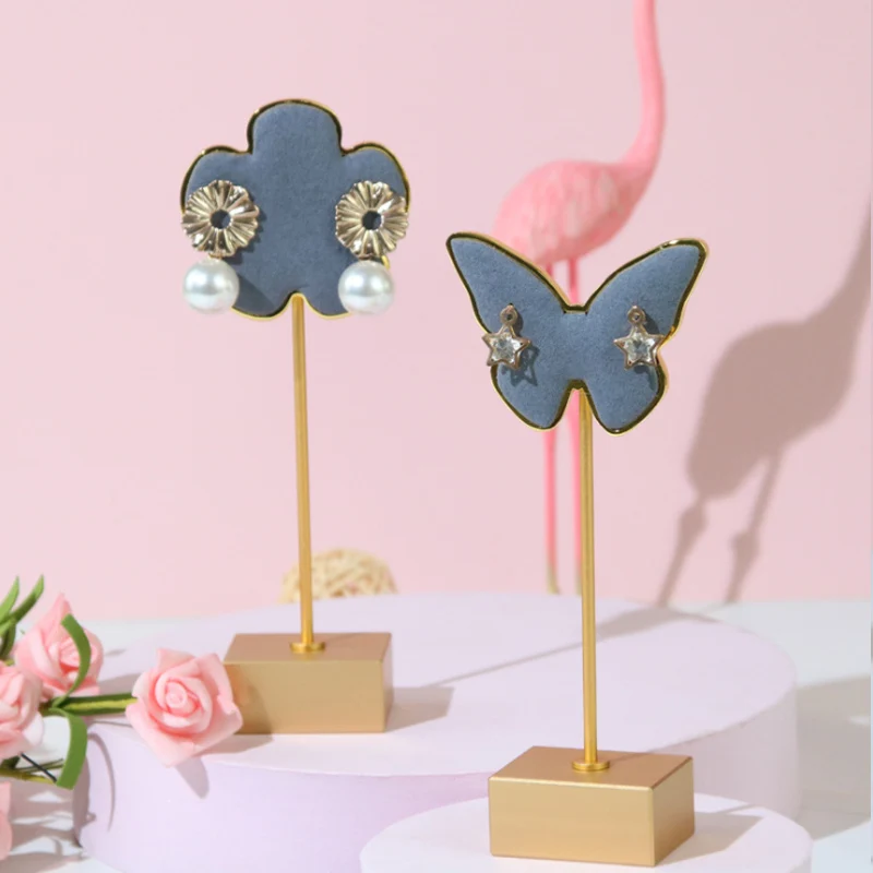 Gold Metal T3pcs Jewelry Display Butterfly Jewelry Stand Flower Metal Earring Jewelry Shop Window Display Props Small Decoration