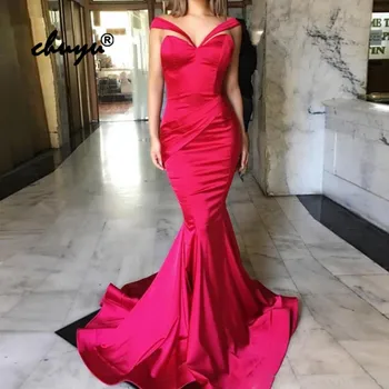 

Fuchsia Muslim Evening Dresses Mermaid V-Neck Simple Special Occasion Islamic Dubai Saudi Arabic Evening Gown Prom Dress