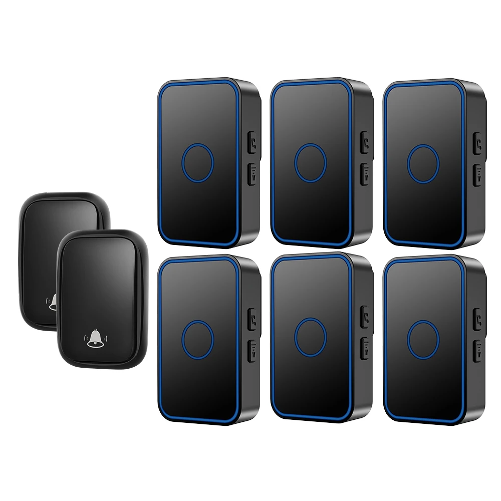 Wemeda Campanello Senza Fili Autoalimentato Impermeabile Senza Bisogno Di Batteria Cordless Home Door Ring Bell Us Eu Uk Plug 2 Pulsanti 6 Ricevitore
