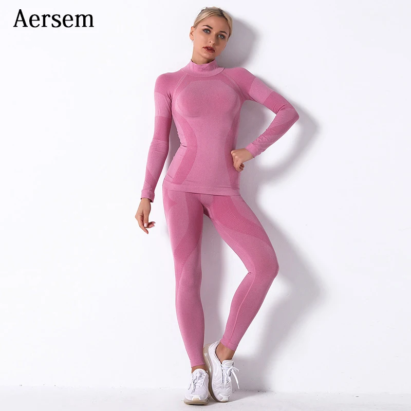 

Aersem Seamless Sports Set Women Striped Long Sleeve Crop Top+Pants Knitting Workout Suit Winter Gym Yoga Clothes Female 2020