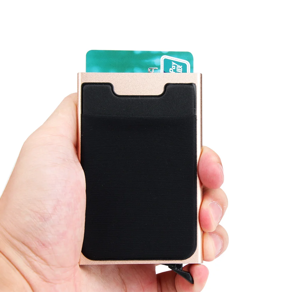 Gemeer Aluminum Wallet With Elasticity Back Pouch ID Credit Card Holder RFID Mini Slim Wallet Automatic Pop up Credit Card Case