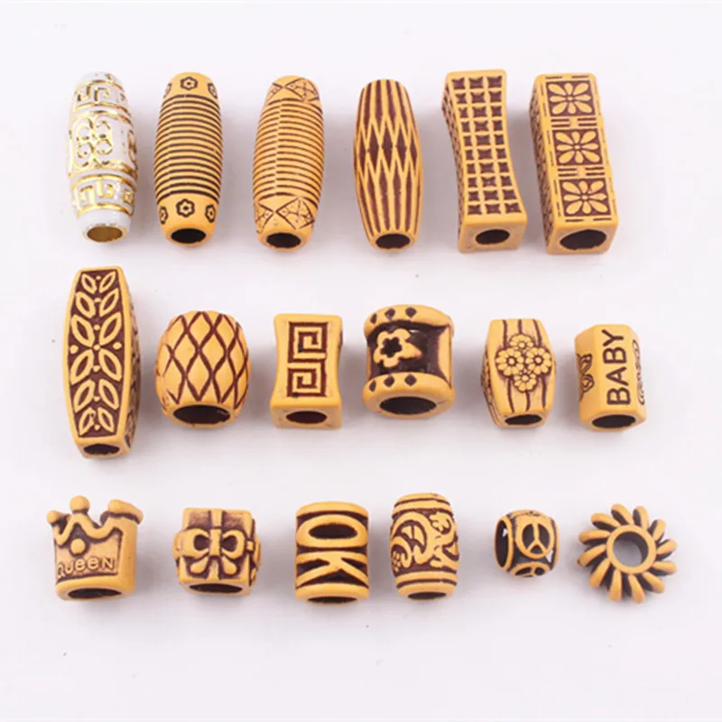 10 pcs/set Hair Jewelry Braid Rings Decoration Pendants Dreadlocks Beads Cuffs Rings Imitation Wood Plastic Beading Accessories