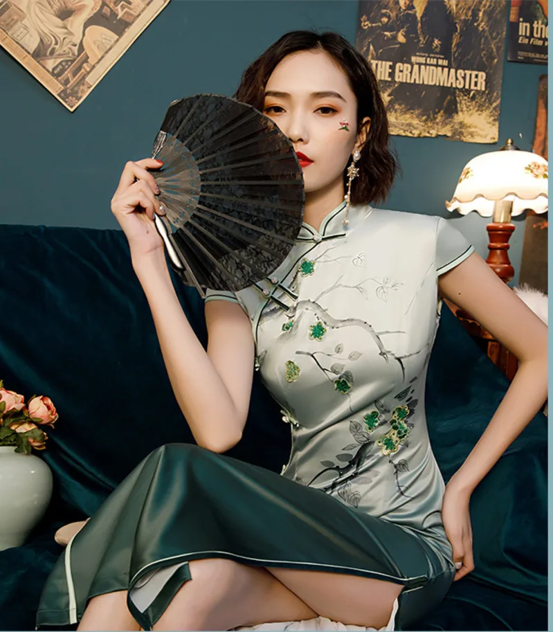 Sheng Coco китайский Cheongsam Qipao платья китайский ветер градиент длинное Ципао китайское платье Современная китайская одежда плюс размер