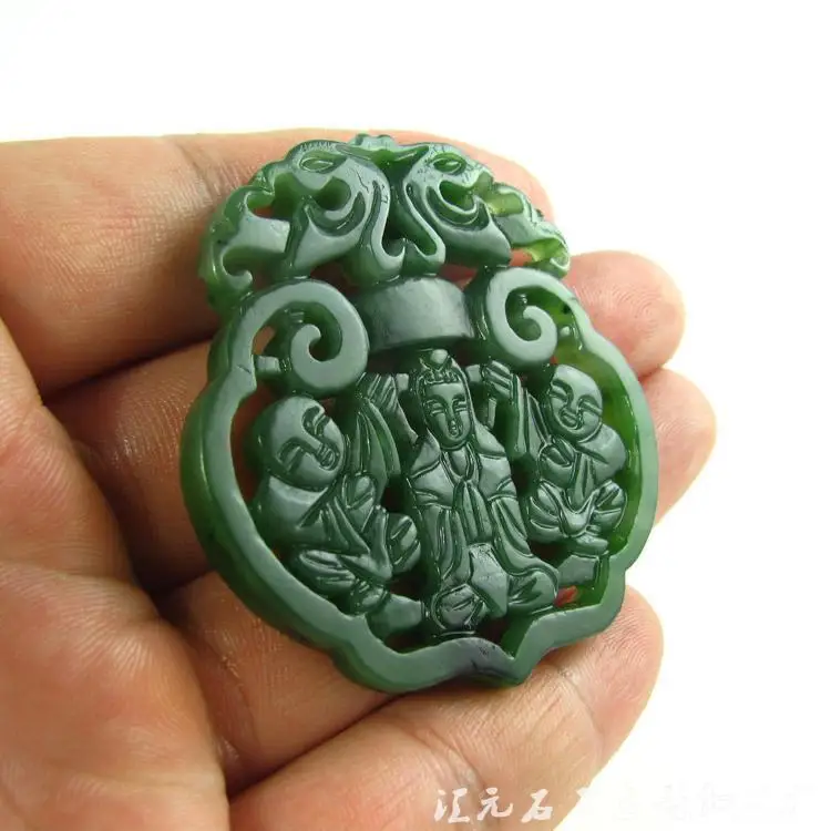 Hetian Jade Russian Jasper Mine Timber Level Spinach Green Lucky Pixiu Double Pixiu Pendant Men And Women
