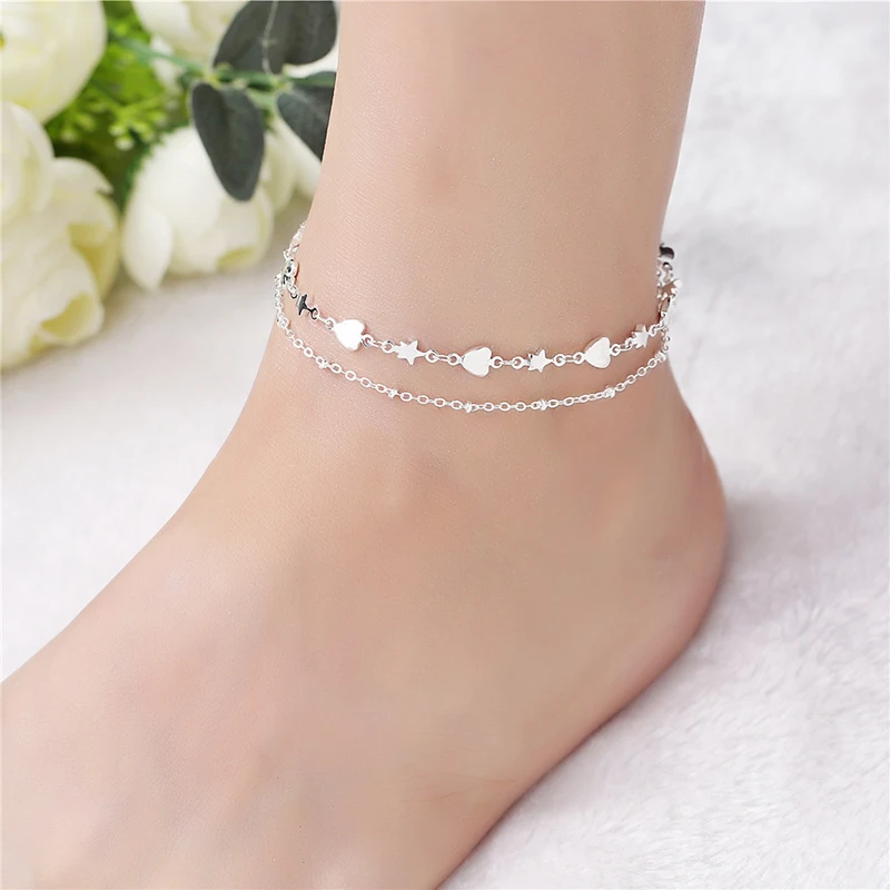 Barefoot Sandal Anklet Chain 925 Silver Heart Star Foot Jewelry For Women Fashion Anklets Bracelet Gifts 5B132 | Украшения и