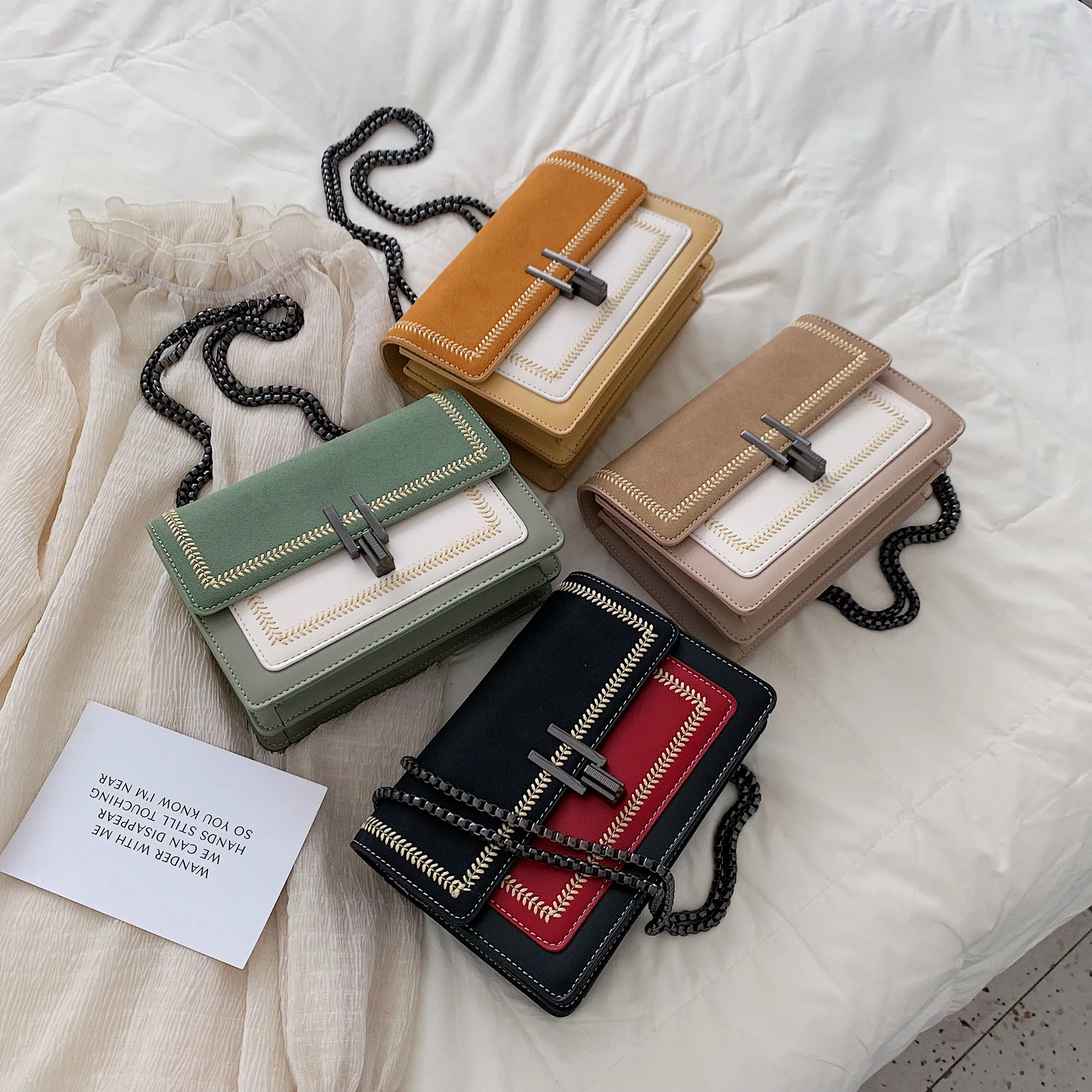  Contrast Color Scrub Leather Crossbody Bags For Women 2019 Shoulder Messenger Bag Female Small Hand - 4000035467688