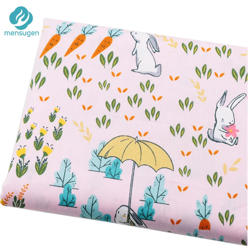 Ткань метр мультфильм кролик морковь розовый хлопок ткани для девочек платья детские кроватки бампер подушки наволочки DIY швейная ткань