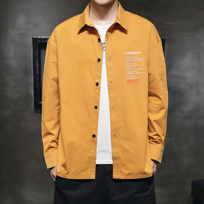 

BROWON Men Cargo Shirt Coats Long Sleeve Pocket Solid Color Casual Shirt Button Turn Down Tops Chemise Homme Camisa Masculina
