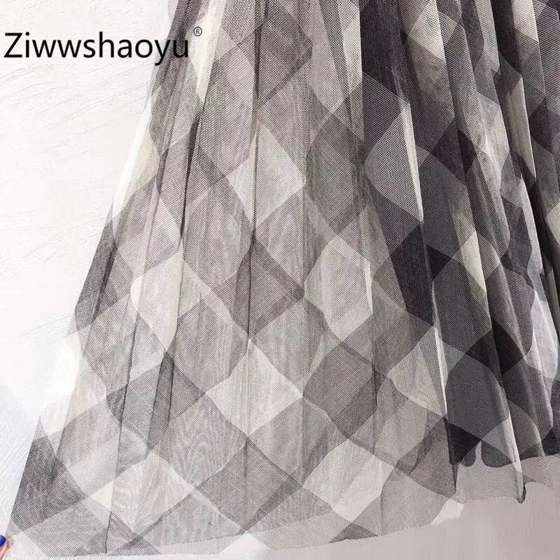Ziwwshaoyu брендовая модная высококачественная черная белая сетчатая плиссированная юбка миди с шелковой подкладкой