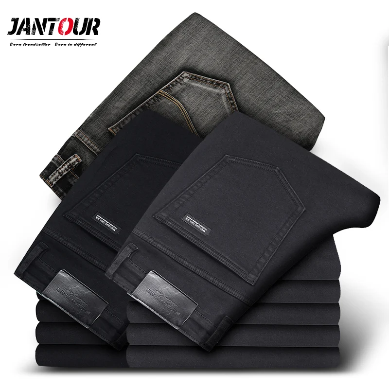 Jantour-pantalones vaqueros de alta calidad para hombre, Jeans rectos ajustados elásticos, color negro y gris, clásicos, informales, 38 40