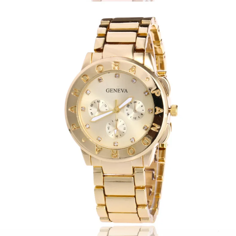 

Foreign Trade Hot Selling Geneva Diamond Set Steel Belt Ladies' Watch Geneva Three-Eyed Man-made Diamond Measuring Quartz Watch