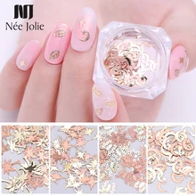 1 коробка, ультра тонкие металлические ногти, блестки, белое золото, снежинка, хлопья, смешанные формы, кончики для ногтей, сделай сам, 3D Ногти, украшение для ногтей