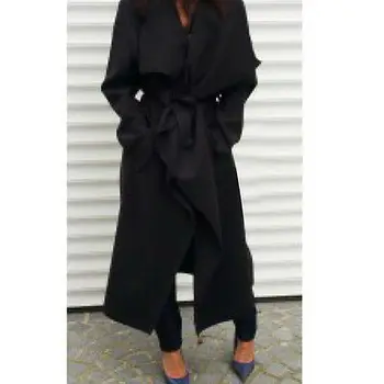 

Fashion Womens Ladies Stylish Solid Color Lapel Neck Waterfall Drape Belted Trench Coat Long Sleeve Jacket Cardigan Tops Outwear