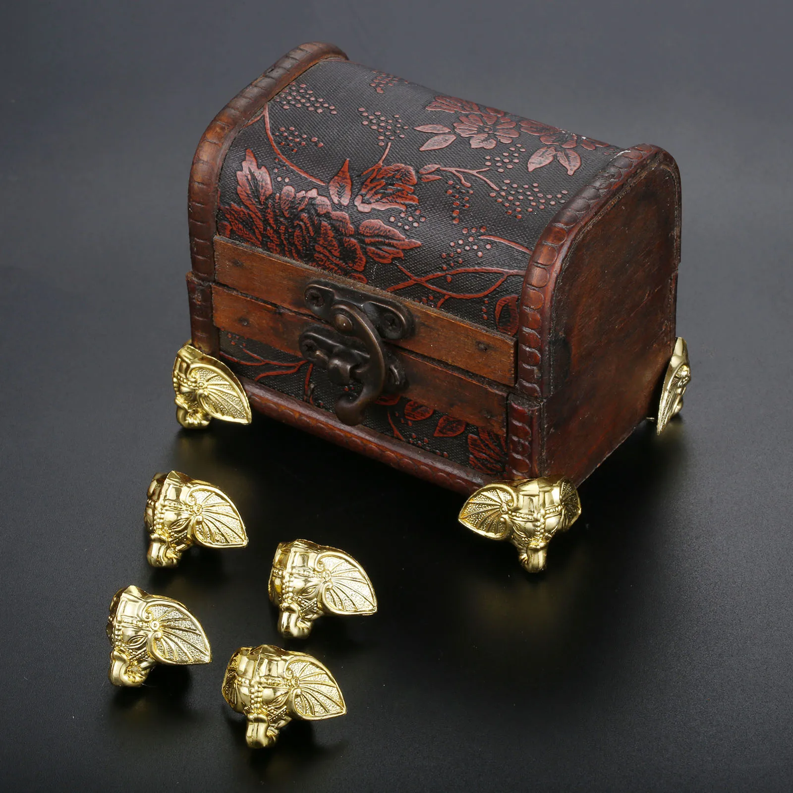 Furniture Corner Protector Decorative Corner Cover Wood Box Feet Protector Metal Decorative Protectors 8pcs Plastic Elephant Shape Corners Gold Feet Jewelry Wood Box Decor Animal Leg Edge Cover Protector Retro w/screw Guard 28*23mm
