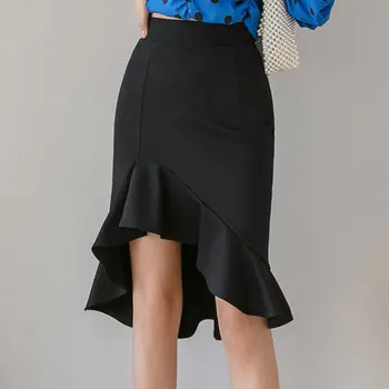 

2020 Women Pencil Skirt Fashion OL Slim Bodycon Business Wear Ruffles Hem Mermaid Style Plus Size Ladies Office Skirts