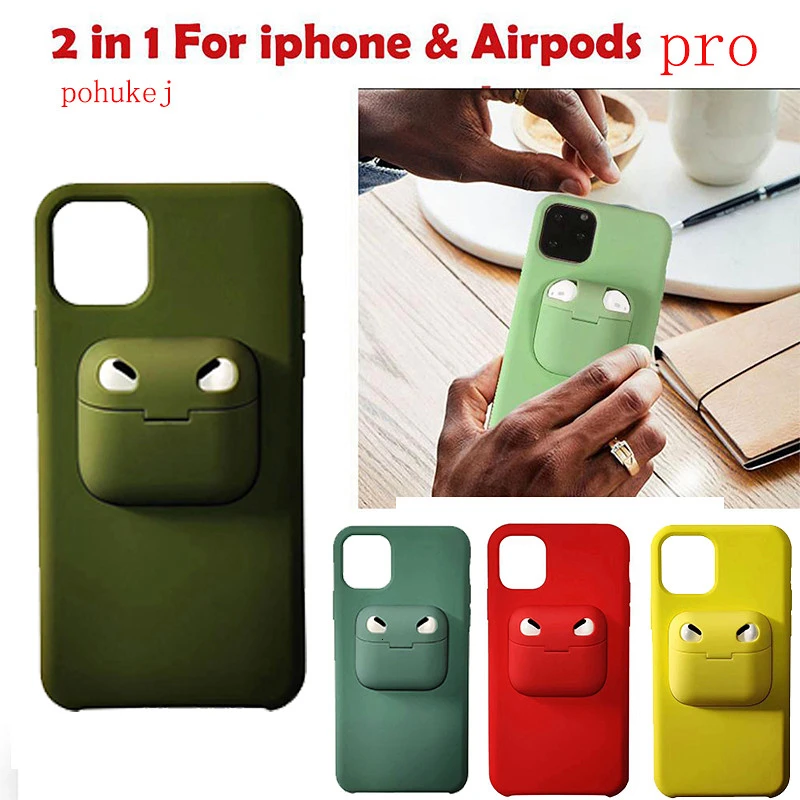 

2 in 1 Phone Case Earphone Case For iPhone 11 Pro Max XS MAX XR X 7 8 Plus for Apple AirPods 1 2 Holder Earphone Silicone Cover