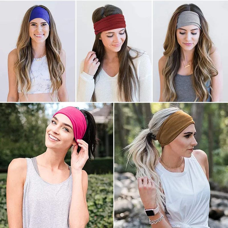 Turban Headwrap Solid Color Knot Wide Headbands for Women Soft Cotton Sports Elastic Hair Bands Accessories Yoga Bandana Bandage hair band for ladies