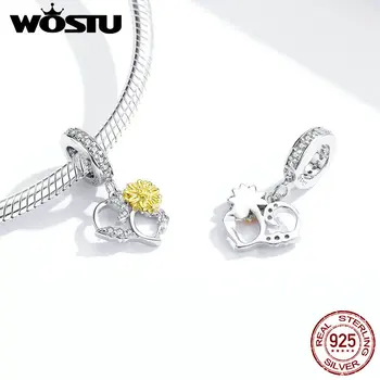 

WOSTU 925 Sterling Silver Charm&Bead Romantic sunflower heart-shaped leaves Charms fit Bracelet Jewelry Making FNC285