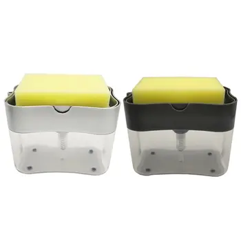 

Liquid Soap Pump Dispenser with Sponge Holder Cleaning Container Manual Press