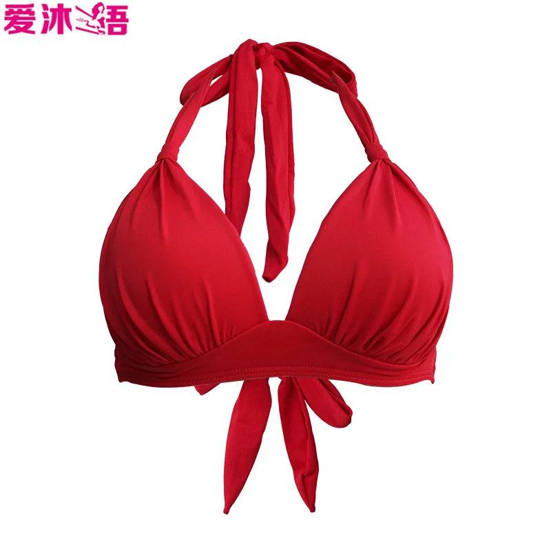 Bikini sin anillo de acero para chica, traje de baño rojo con pecho