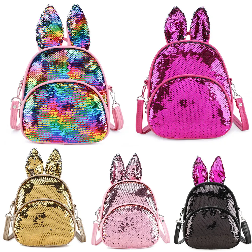 Женский рюкзак с блестками, детский маленький рюкзак с заячьими ушками, мини-школьная сумка для детского сада, мальчиков и девочек/BL1