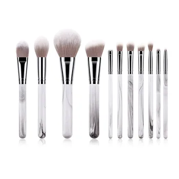 

11pcs Wooden Handle Professional Makeup Brushes Gray White Synthetic Hair Cruelty Free Makeup Brush Set Brushes Cosmetic Tool
