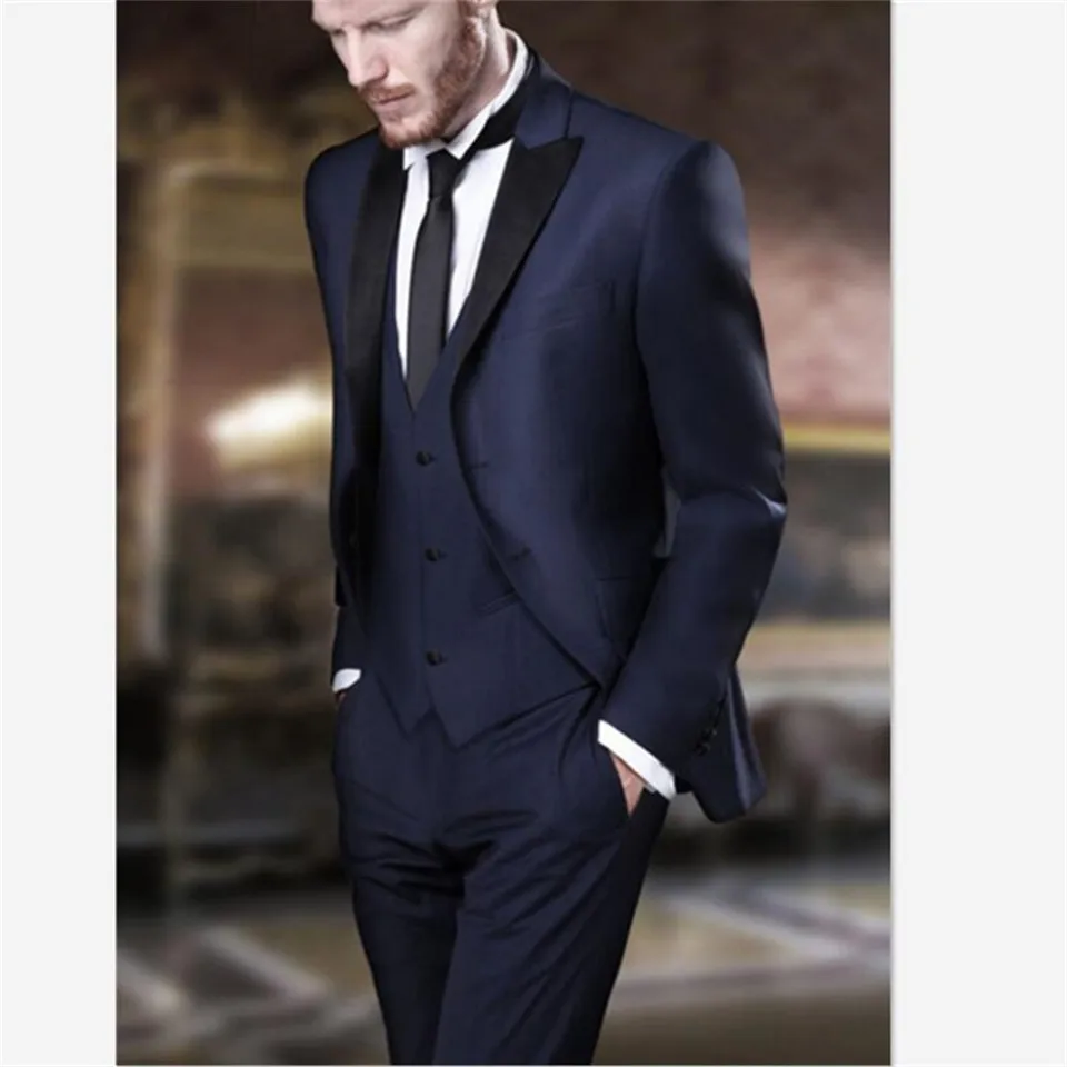 Style and color Темно-синий мужской костюм, вечерние смокинги, деловой мужской блейзер, офисная одежда, мужские костюмы, 3 шт.(пиджак+ брюки+ жилет - Цвет: Style and color