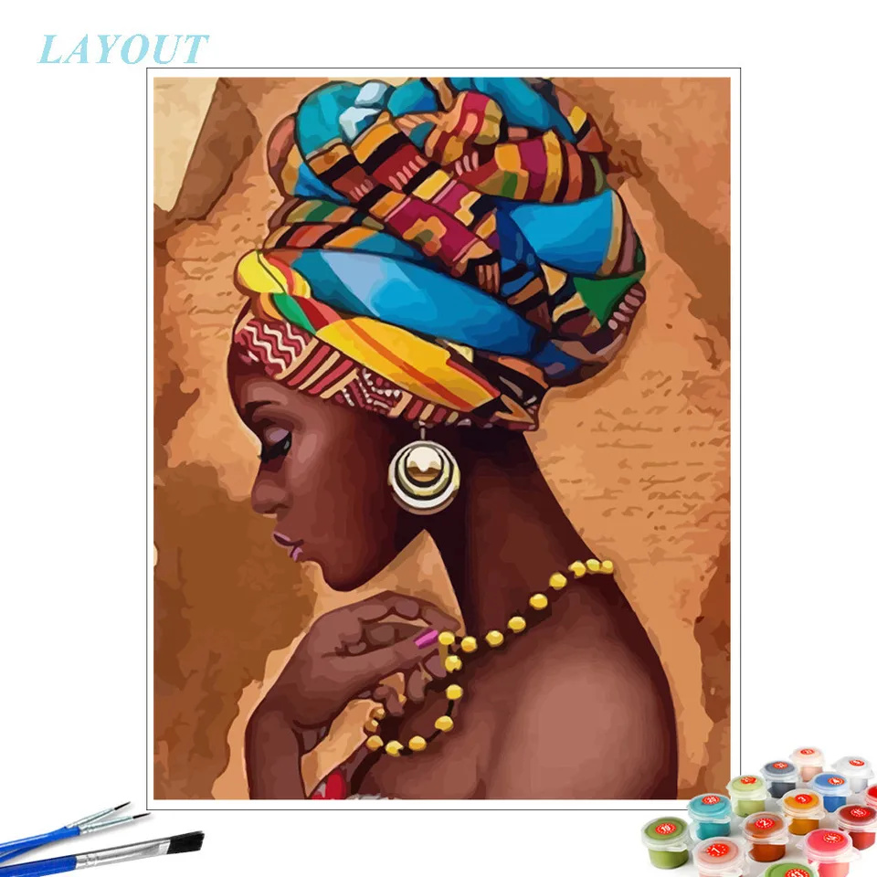 Azqsd-アフリカの女性の番号による絵画,数字のあるdiyフレームの