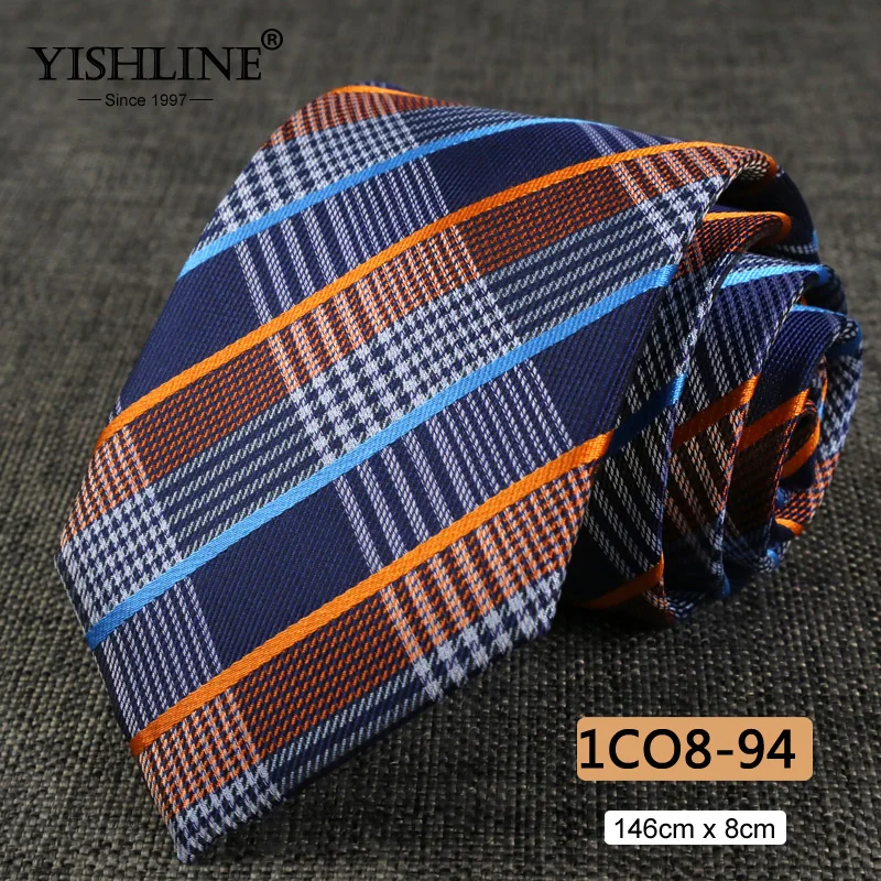 1CO8-94 YISHLINE, распродажа, 8 см, мужские галстуки, классический галстук, синий, для мужчин, в полоску, в клетку, серый, розовый, деловой галстук для жениха, свадебные аксессуары - Цвет: 1CO8-94