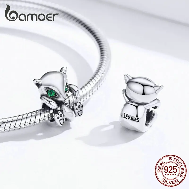 Bamoer Baby Fox Animal металлический Шарм подходит к оригинальному серебряному змеиному браслету 925 пробы Серебряное модное ювелирное изделие SCC1290