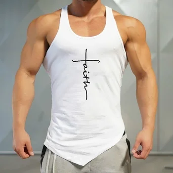 Gym Tank Top Men Letter Printing Faith Shirt Fitness Clothing Mens Summer Sports Casual Slim Graphic Tees Shirts Vest Tops 2
