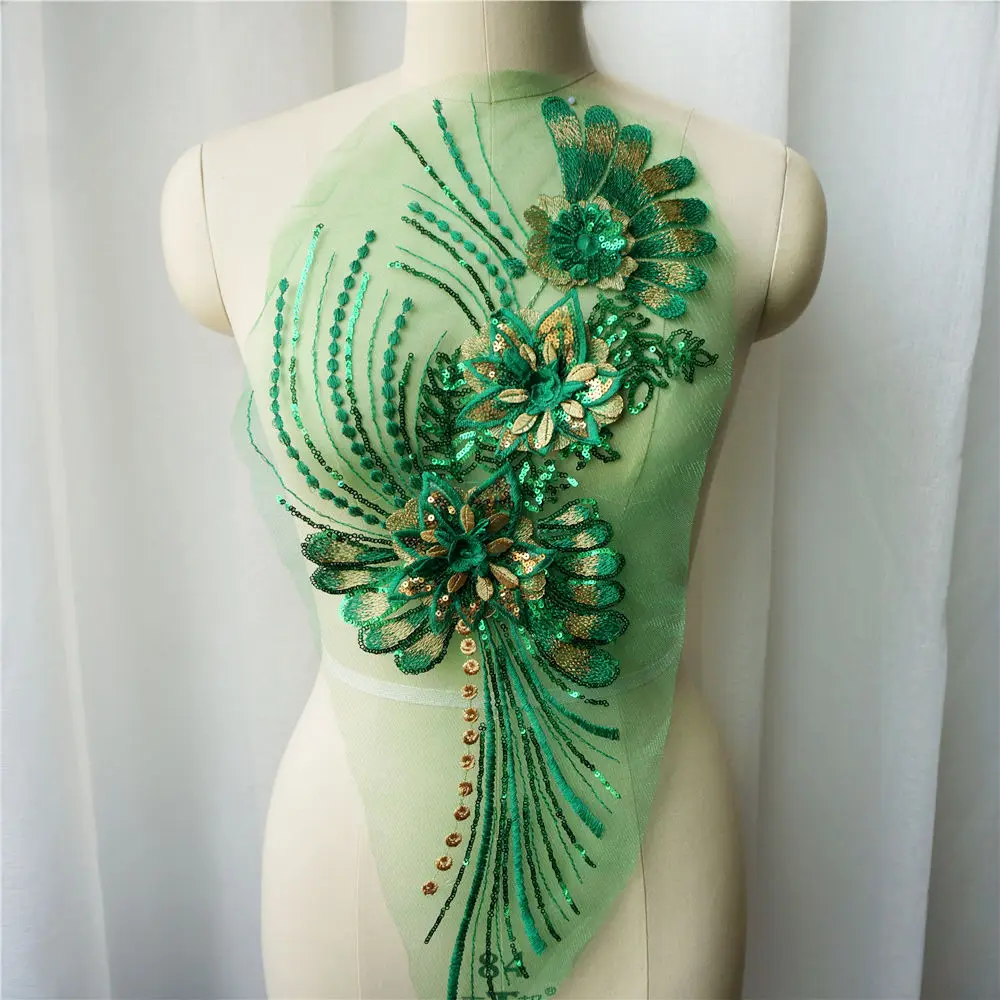 GORGECRAFT 2Pcs Gold Sequin Flower Lace Applique - 40x23cm Glitter Embroidered Patch For Dress DIY