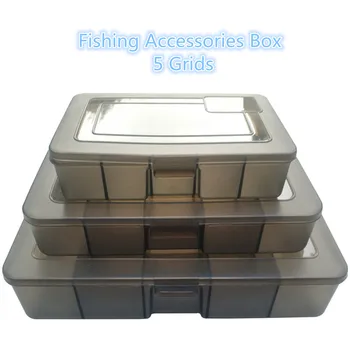 

5 Grids Grey Fishing Accessories Box PP Plastic Durable Transparent Fishing Lures Hook Stroage Box Case Mulit size S M L