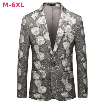 

New Grey Men Blazer Luxury 3d Jacquard Single Breasted Party Prom Blazers Men Plus Size 6xl Slim Fit Business Casual Blazer Men