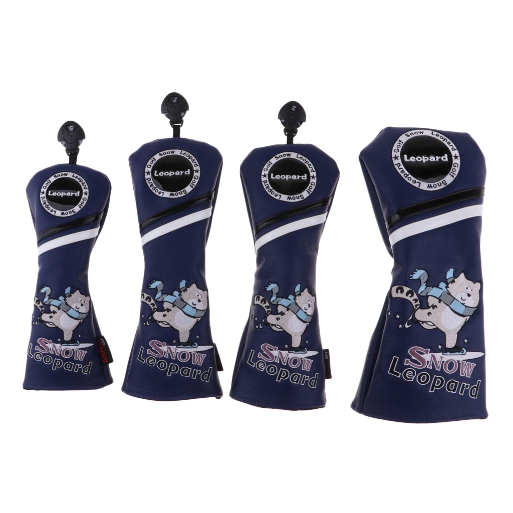 3Pcs/4Pcs Set Premium PU Golf Head Covers No. 1 3 5 UT Wood Driver Club Protector Replacement & Interchangeable Number Tag